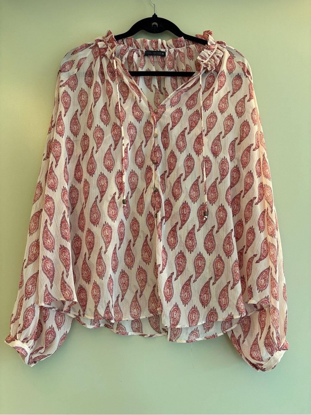 Zara Pink Paisley Button-Front Blouse